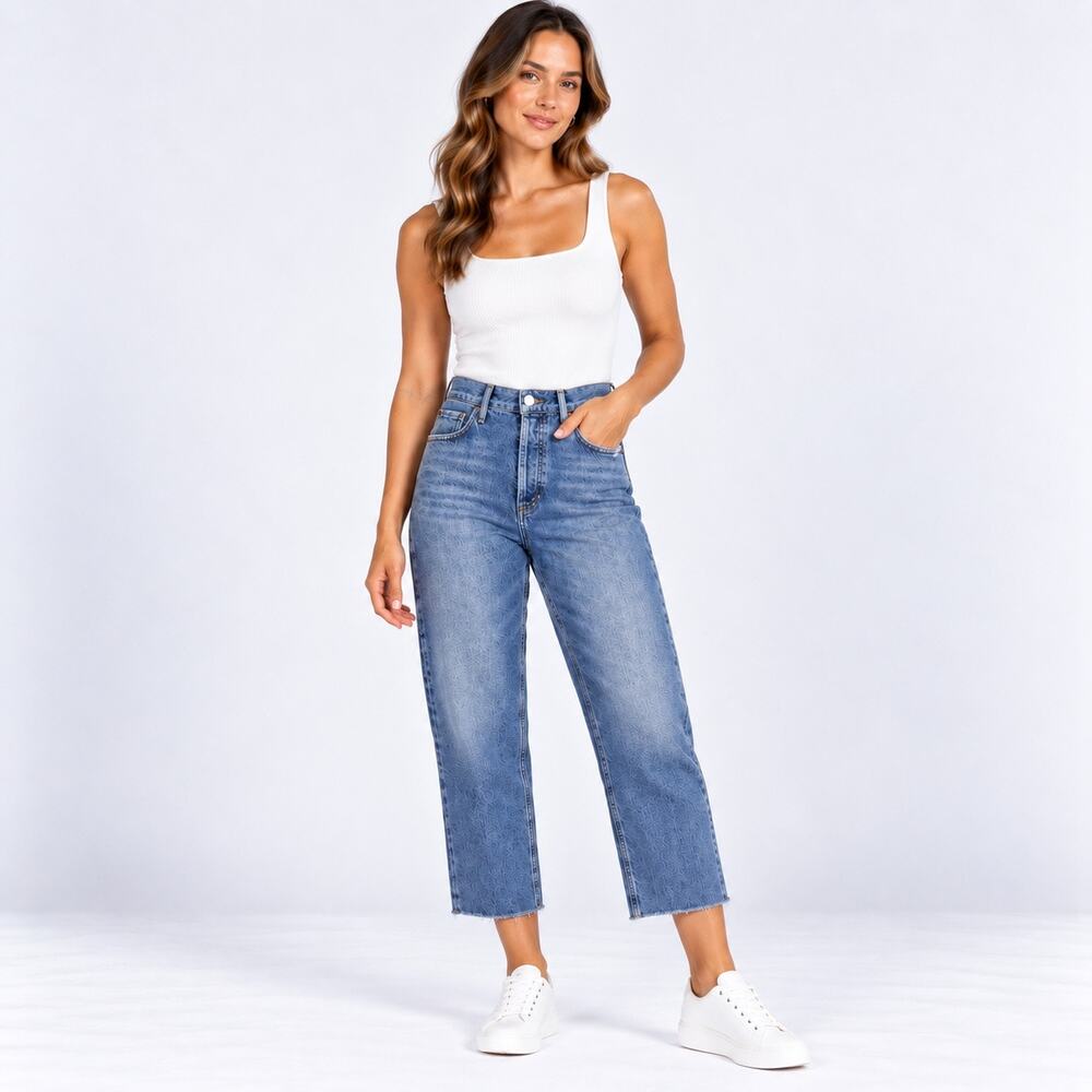 Agolde High Rise Straight Leg Riley Crop Raw Hem Denim Jean Size 27